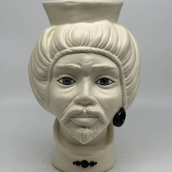 DD Ceramiche Siciliane - Vente Figurine décorative - Teste di Moro Mediterraneo Ceramica Caltagirone cm H.29 L.22 Fabriqué à la main blanc mat