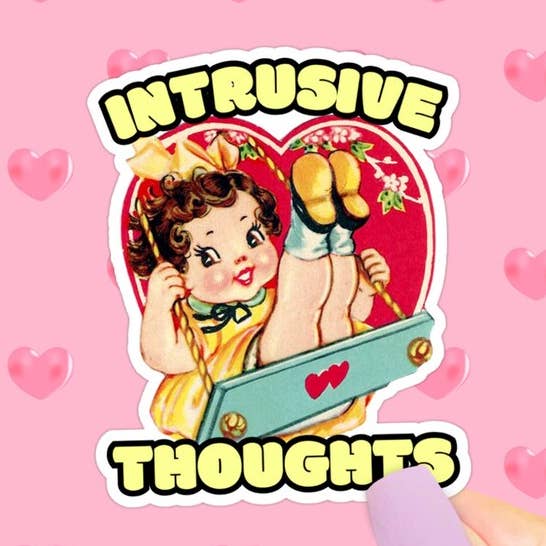 Retro Kitsch Sticker, Intrusive Thoughts, Mental Health for wholesale by Pretty Toxic Stickers