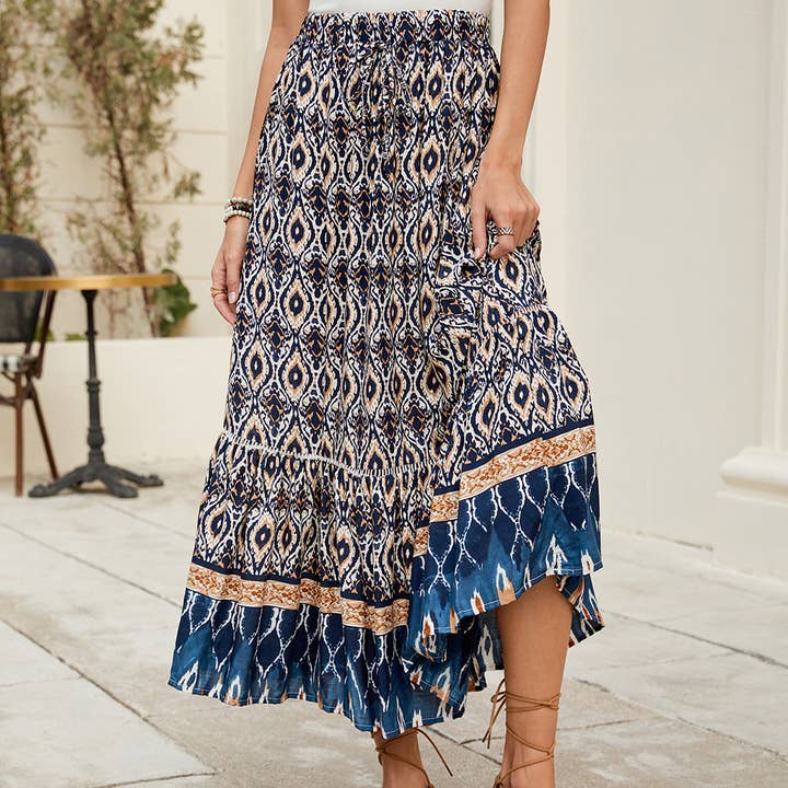 UNISHE – Großhandel Rock – Damen – Sommerliche Boho-Midirock mit Blumenmuster für den Strand ZK26744