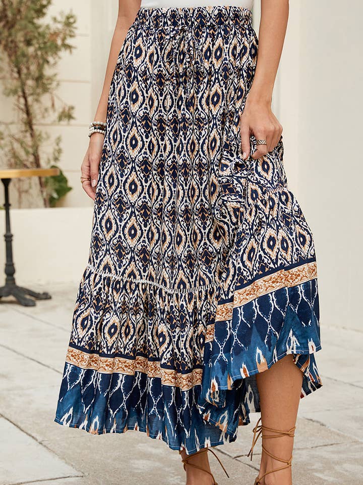 Saia Midi Boémia de Praia com Estampa Floral de Verão ZK2674 por atacado de UNISHE