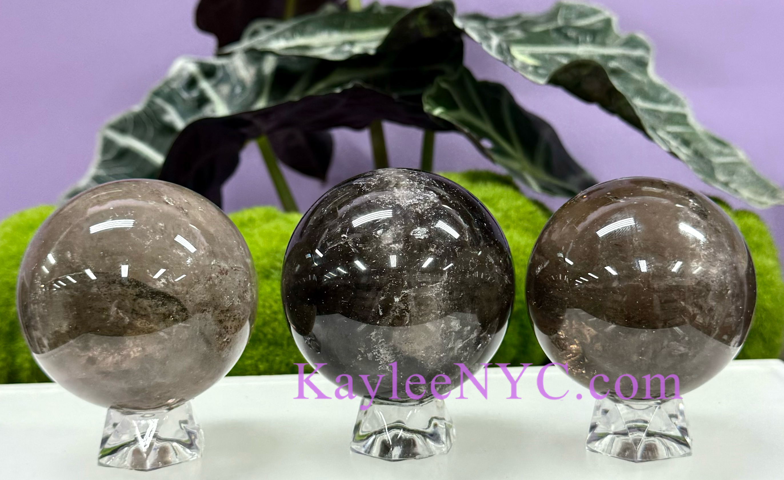 KayleeNYC – wholesale Spiritual stone/crystal – 3-4 PCs Natural Smoky Quartz Spheres Crystal Ball 2.9-3lbs1