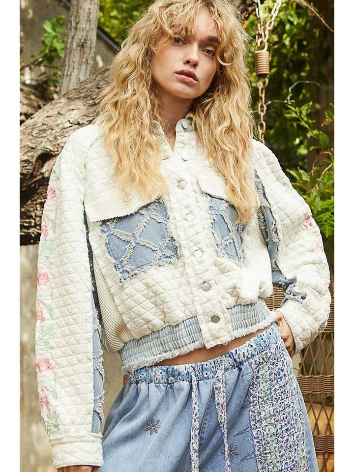 Pol Clothing - Wholesale Jacket - Women's - Vintage washed embroidered sleeve quilted jacket14