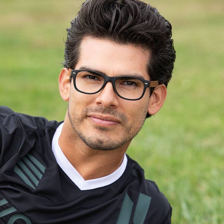 Blue Planet Eco-Eyewear - Wholesale Eyeglasses - Unisex - Shaw- Matte Black / Walnut Wood + Blue Light Lens