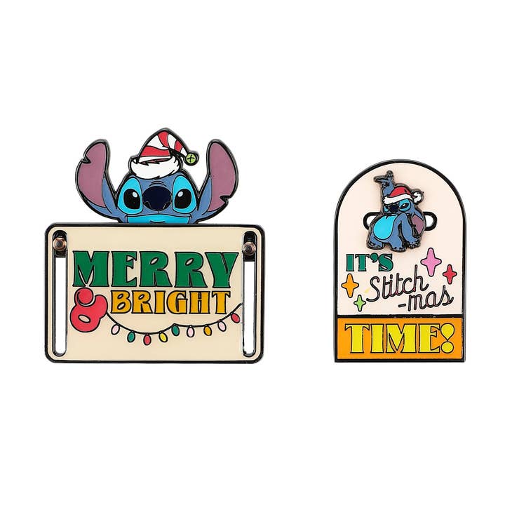 Disney Stitch Merry & Bright Sliding Lapel Pins for wholesale by Bioworld Merchandising