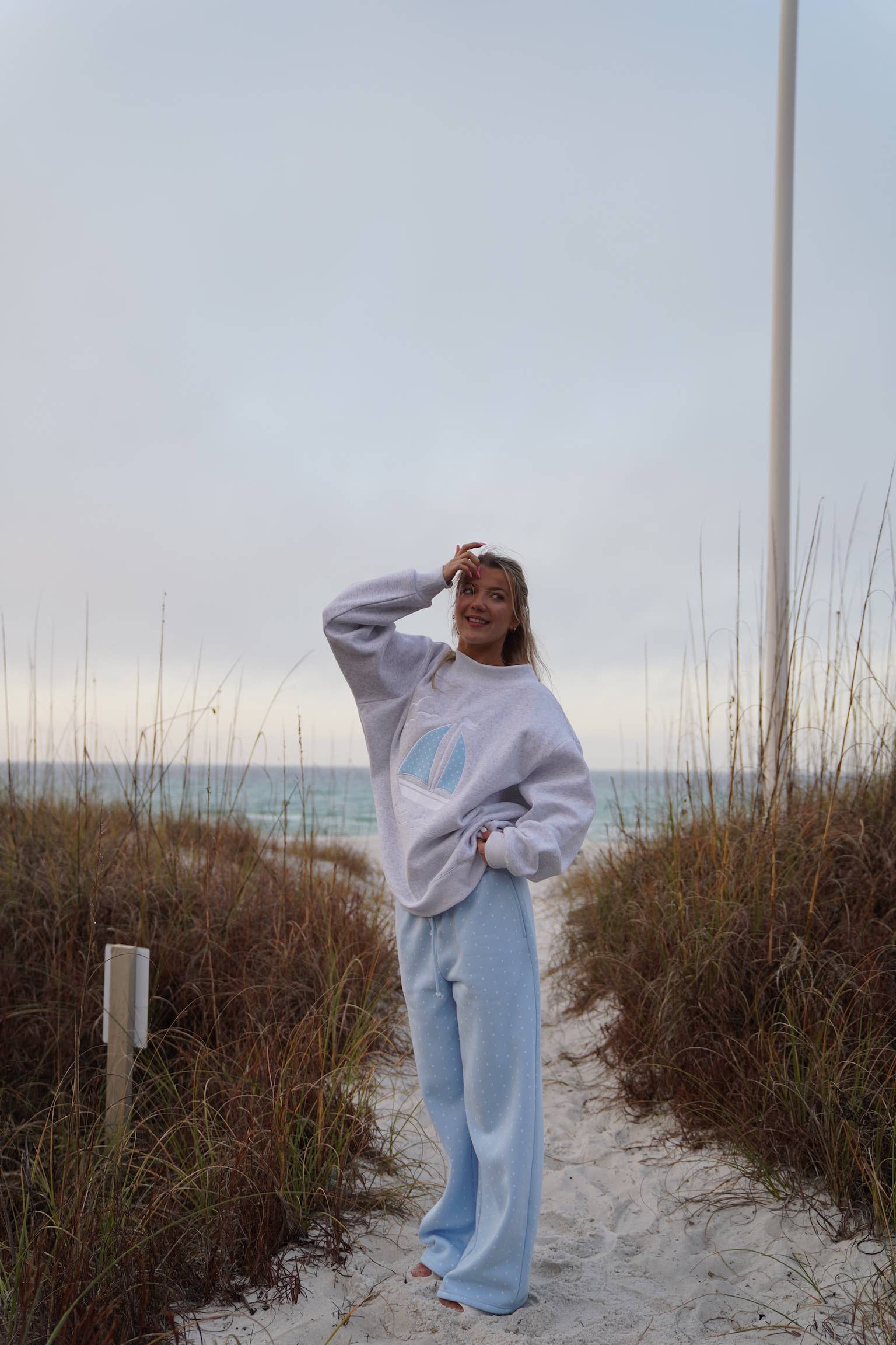 Sunkissed Coconut - Wholesale Sweatshirt - Women's - Polka Dot Sailboat Embroider Mockneck Sweatshirt12