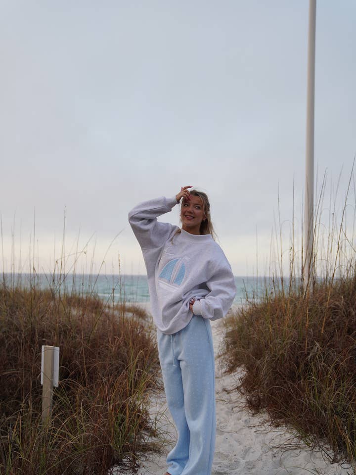 Sunkissed Coconut - Wholesale Sweatshirt - Women's - Polka Dot Sailboat Embroider Mockneck Sweatshirt12