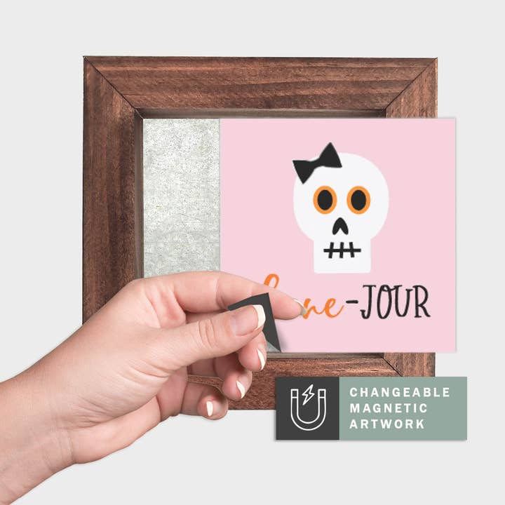 Inserto Decorativo Sazonal Magnético para Placa Intercambiável (Mini): Bone-Jour Rosa | Halloween | Placa Magnética em Branco Vendida Separadamente por atacado de Simpler Seasons Decor