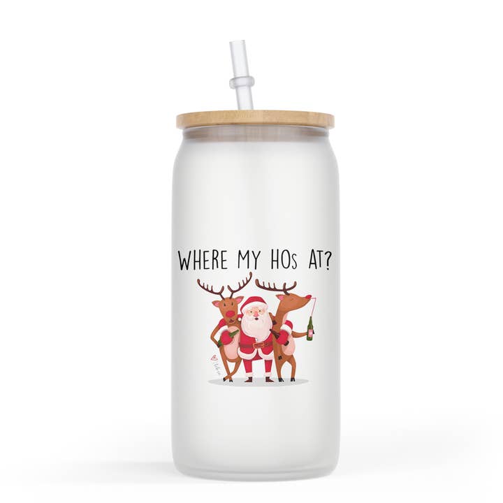 Where My Hos At 16 Oz Shimmer Glass Jar for wholesale by tcbco