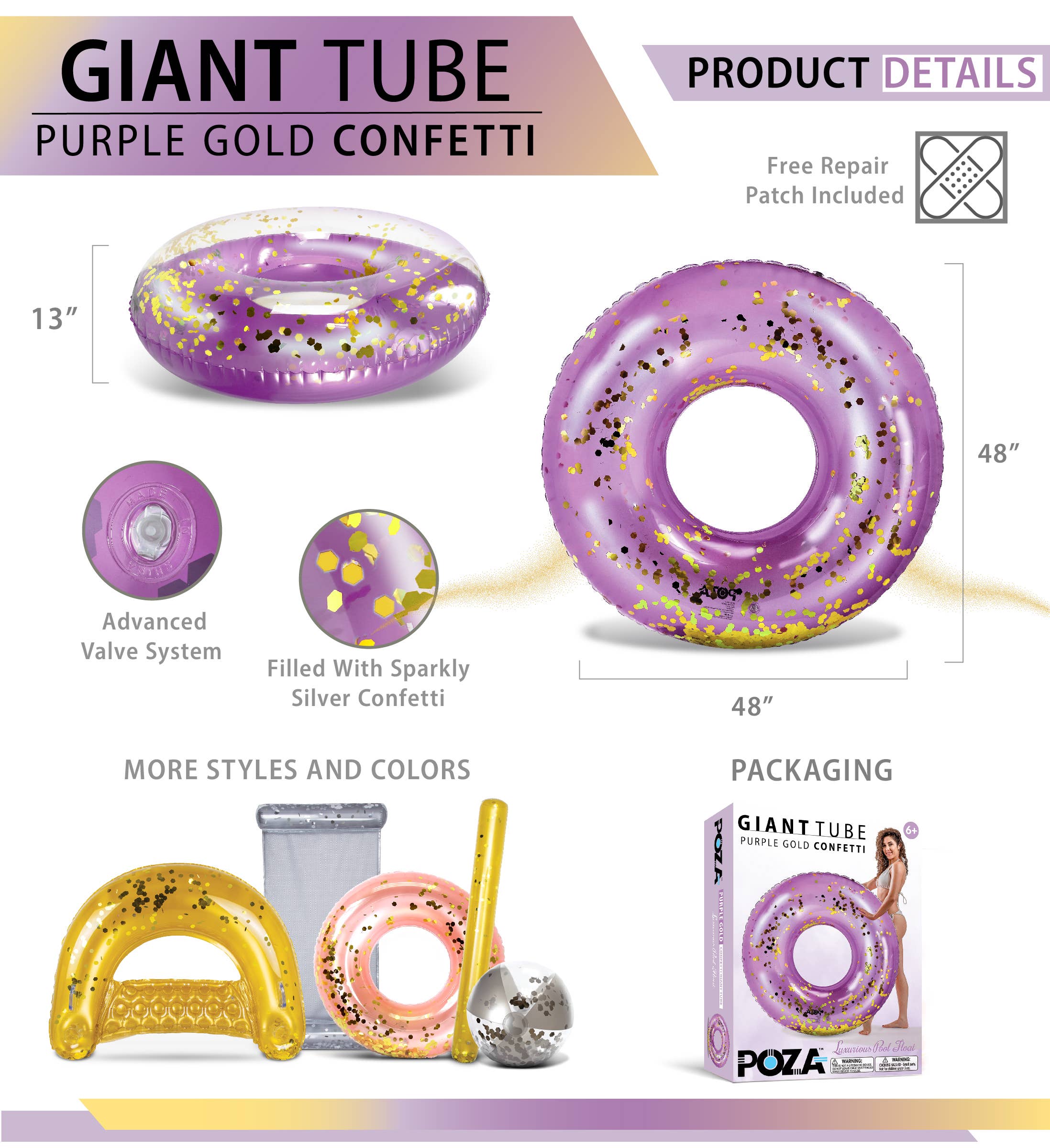 Cota Global - Vente Jeu gonflable - POZA - GÉANT 48 POUCES TUBE - VIOLET OR1