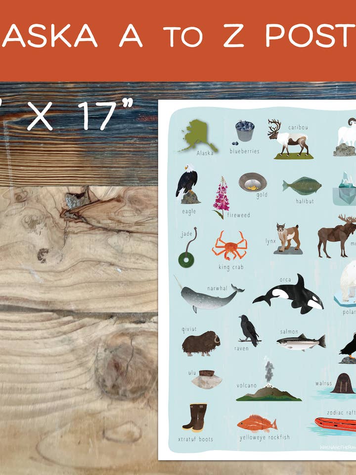 Alaska A til Z plakat for engroshandel hos Wren and the Raven
