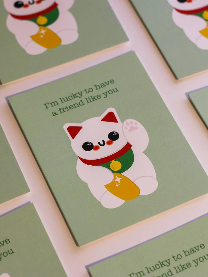 Carte d'amitié Lucky Cat pour la vente par Apridot Studios