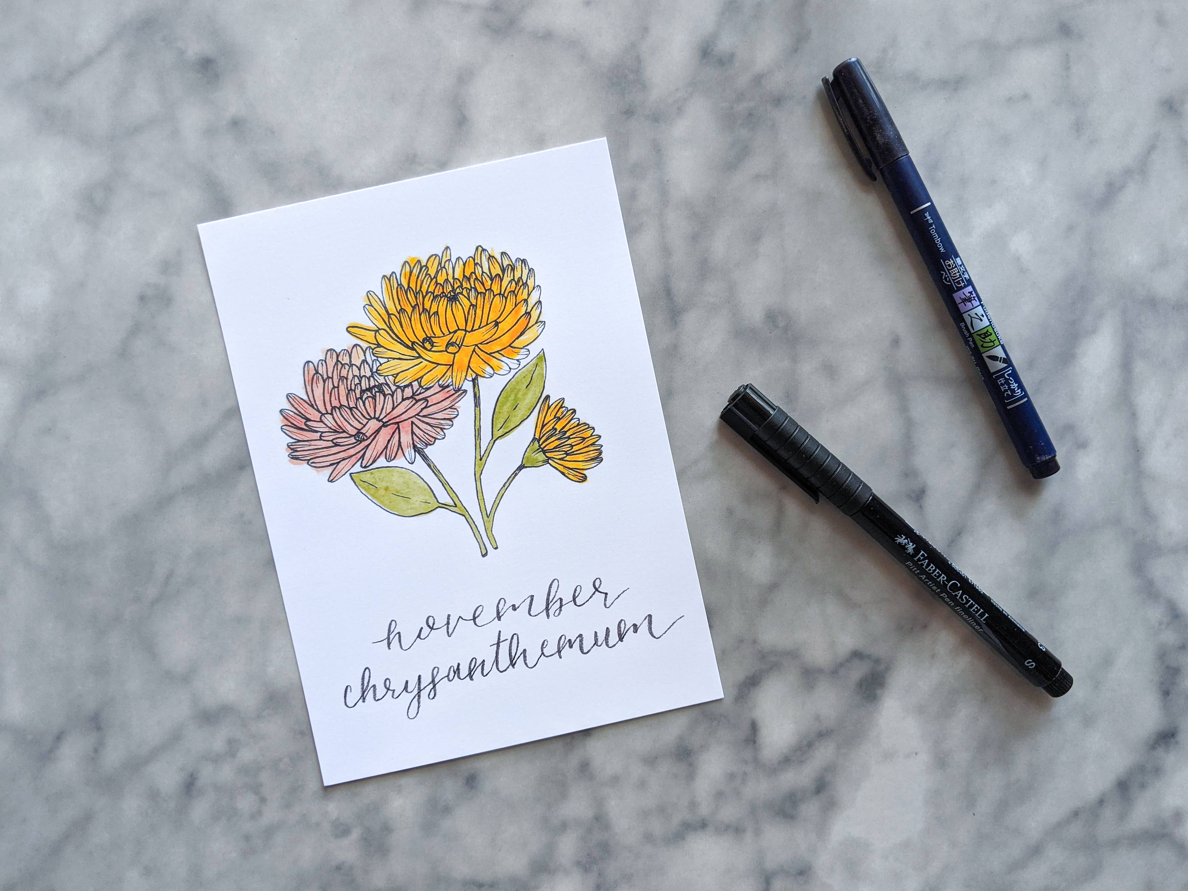 Kallos Ink - Wholesale Art Print - Birth Month Flower Print: November, the Chrysanthemum1