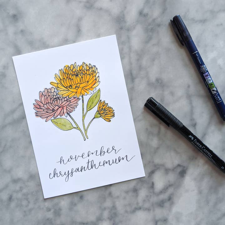 Kallos Ink – wholesale Art print – Birth Month Flower Print: November, the Chrysanthemum1