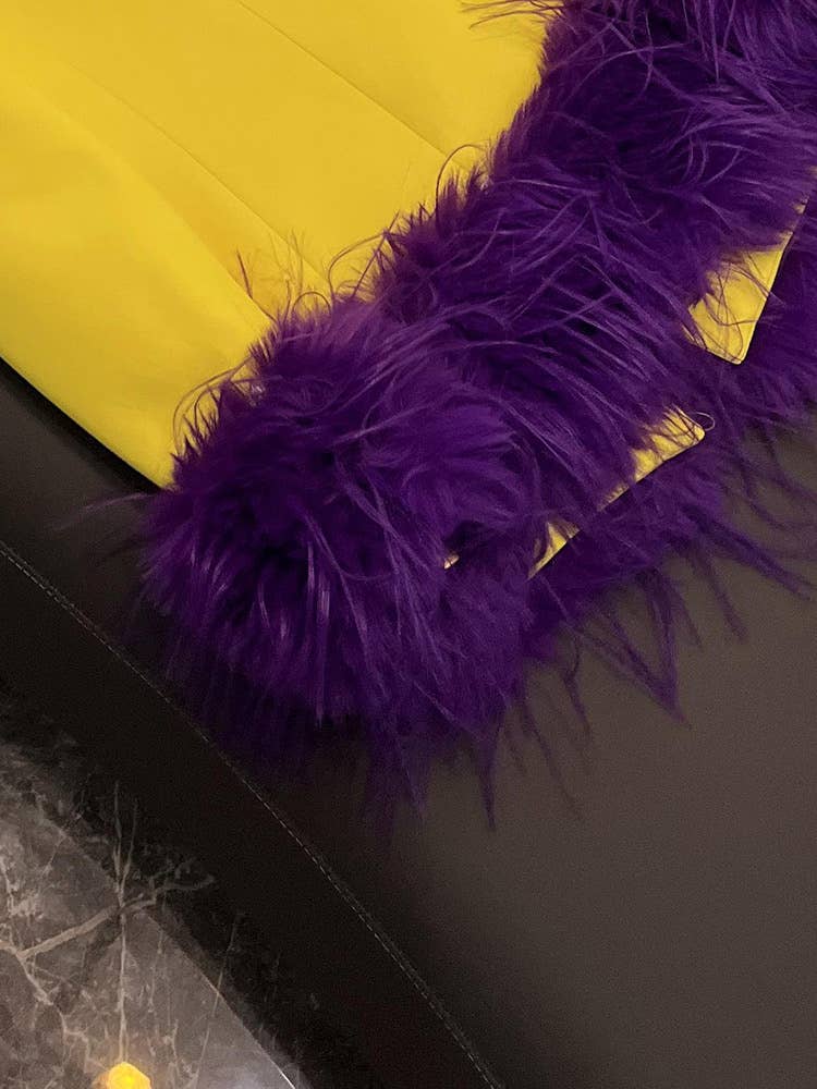 SY372 Yellow Blazer with Purple Feather Cuffs for wholesale on Faire12