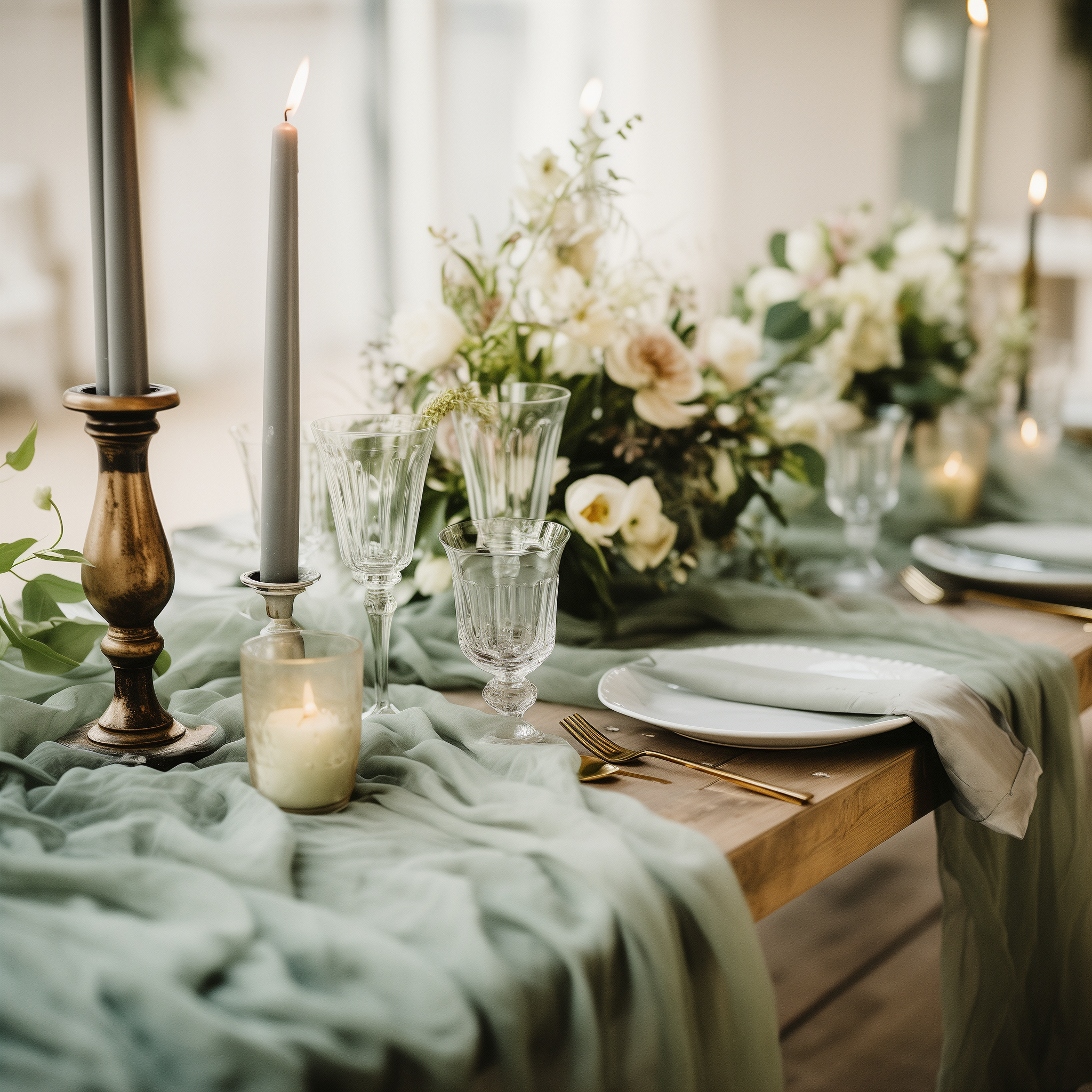 AVAGANTE Design – wholesale Table runner – Table runner -  crinkled cheesecloth runner - sage green4