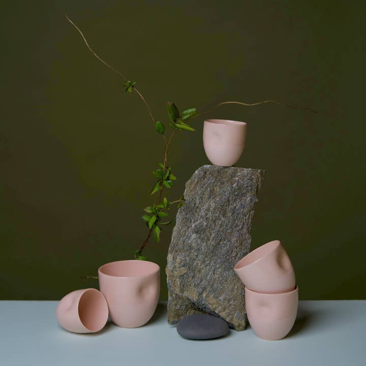 Dusty Pink Unique Porcelain Cup - three sizes for wholesale by Middle Kingdom