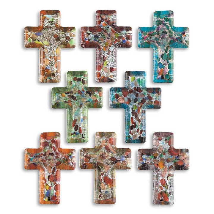 Dicksons - Wholesale Decorative Tabletop Object - Pocket Stone Crosses With Basket Glass Asst1