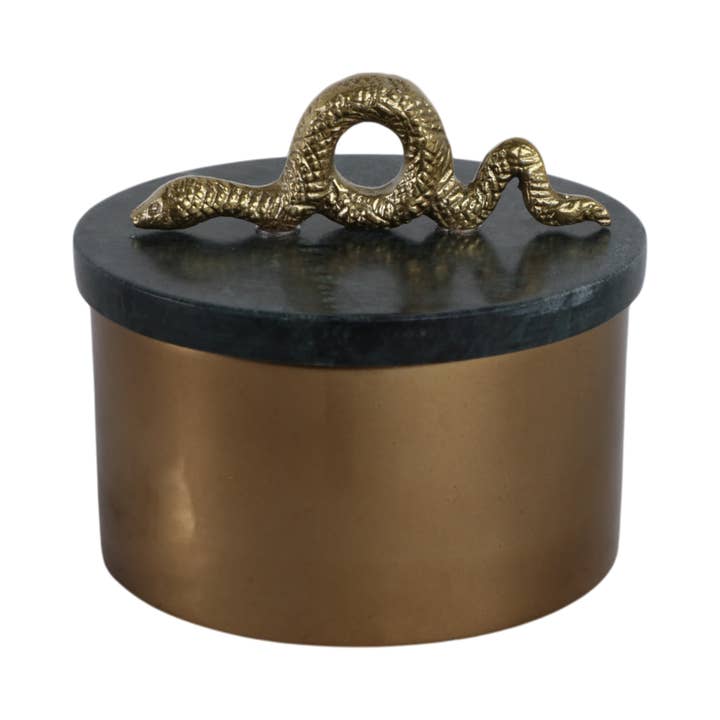 Sagebrook Home - Wholesale Decorative Box - Decorative Box - Gold Metal Round Snake Handle, 5 in.5