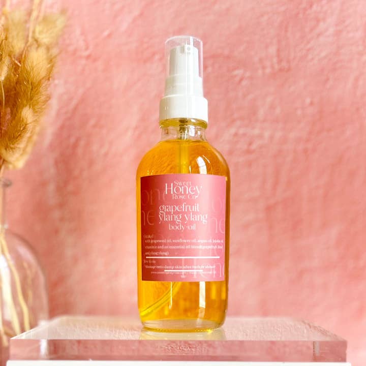 grapefruit ylang ylang body oil for wholesale by Sweet Honey Rose Co