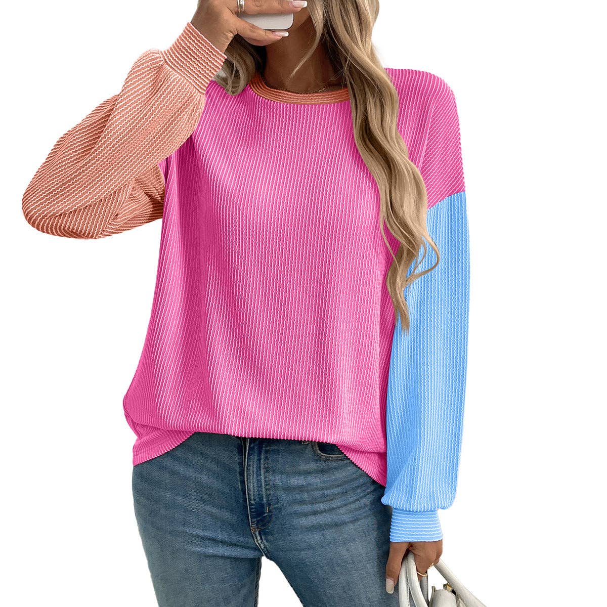 Masyal – wholesale Sweatshirt – Women's – Autumn Winter Casual Color Block Pullover Sweatshirt0