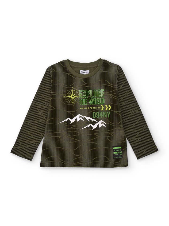 tuc tuc - Wholesale T-Shirt - Kids - Green children's T-shirt with mountain print and text