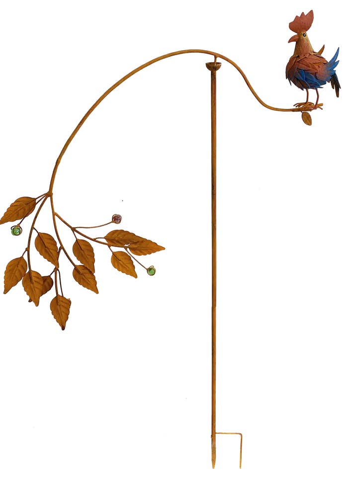 Metal Rustic Single Rooster Balancer Garden Stake for wholesale by Continental Art Center