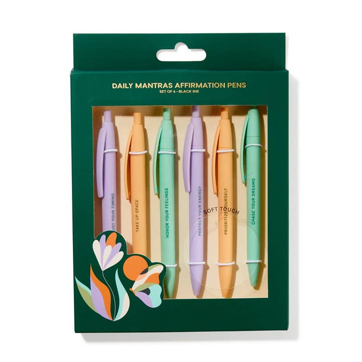 6ct Affirmation Soft Touch Pens for wholesale by Be Rooted