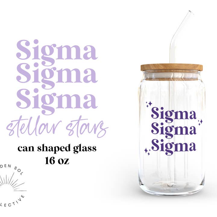 Sigma Sigma Sigma Stellar Copo de Vidro Estellar com Tampa & Palhinha por atacado de Golden Sol Collective