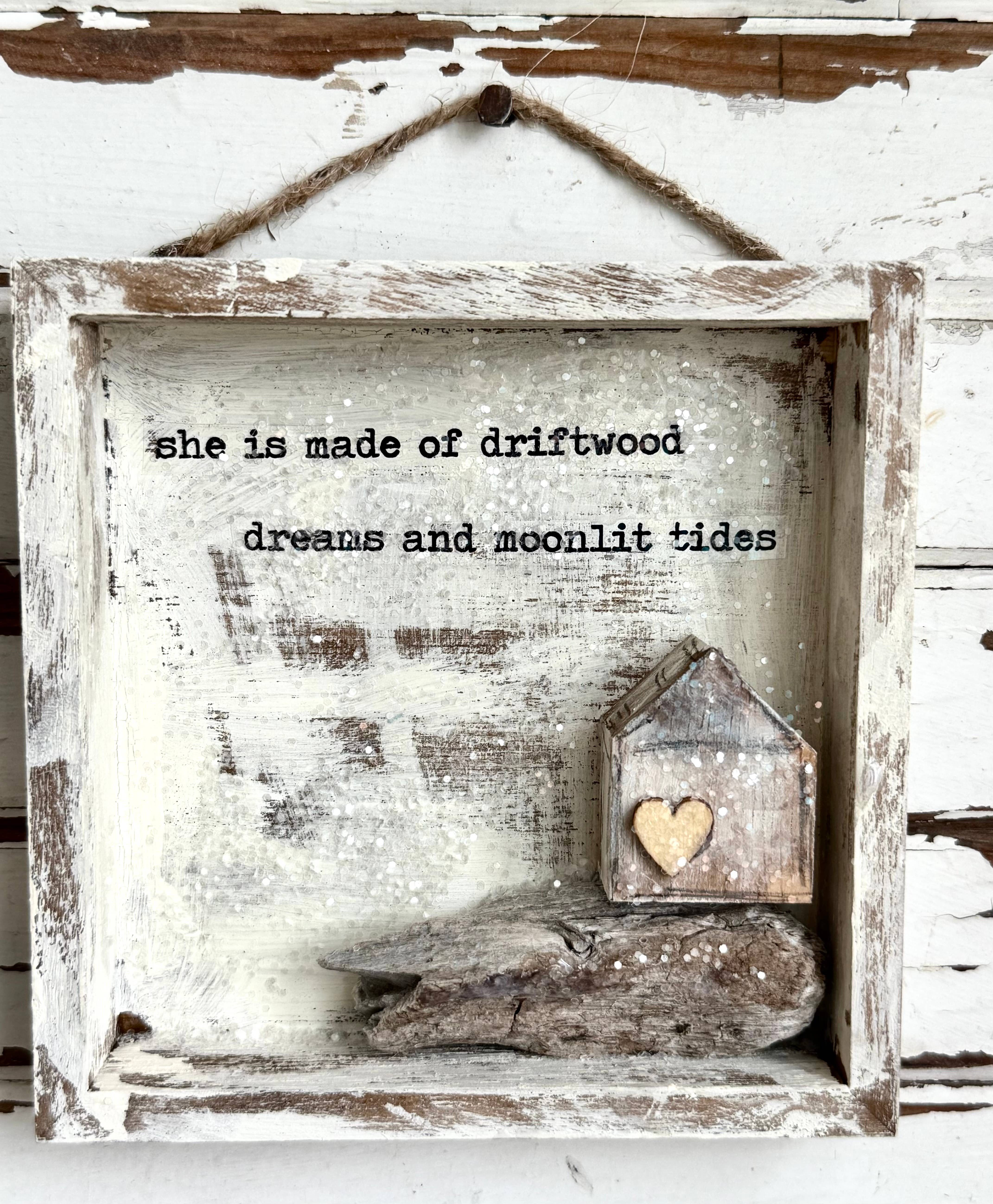UnfiniSHEd - Wholesale Wall Sign - Driftwood House Coastal Decor Shadowbox Driftwood Dreams 1