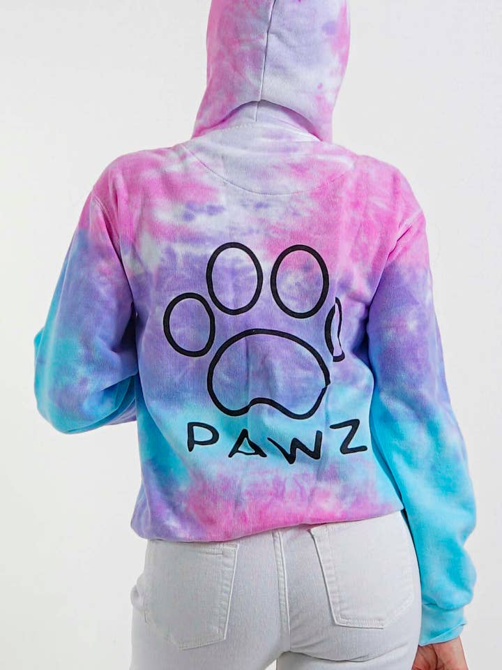 PAWZ – Großhandel Hoodie – Damen – Schwarzer Batik-Kapuzenpulli aus Baumwolle mit klassischem Aufdruck1