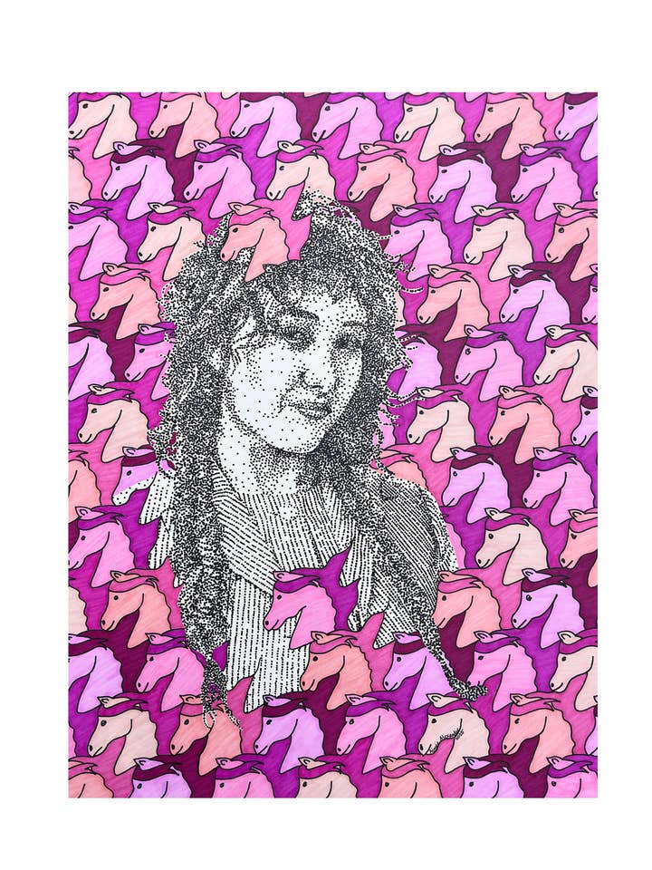 Impression d'art Fille Poney Rose pour la vente par artisticle