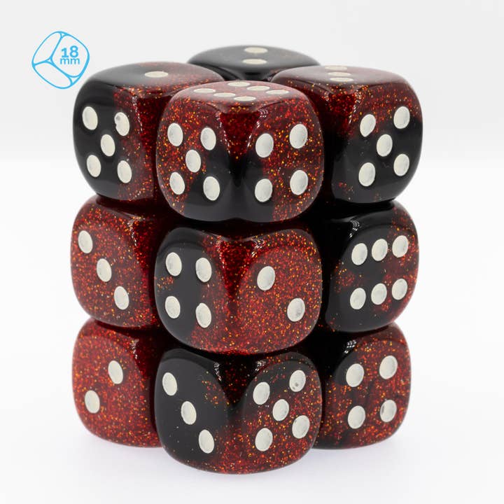 Conjunto de 2 toneladas de glitter vermelho preto / dourado 18mm W6 (12 peças) por atacado de WeLoveDice