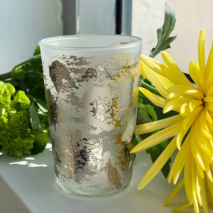 Scents and Feel - Wholesale Drinking Glass/Cup - Set of 6 Moroccan Tea Glasses Frosted Clear Tahra Silver