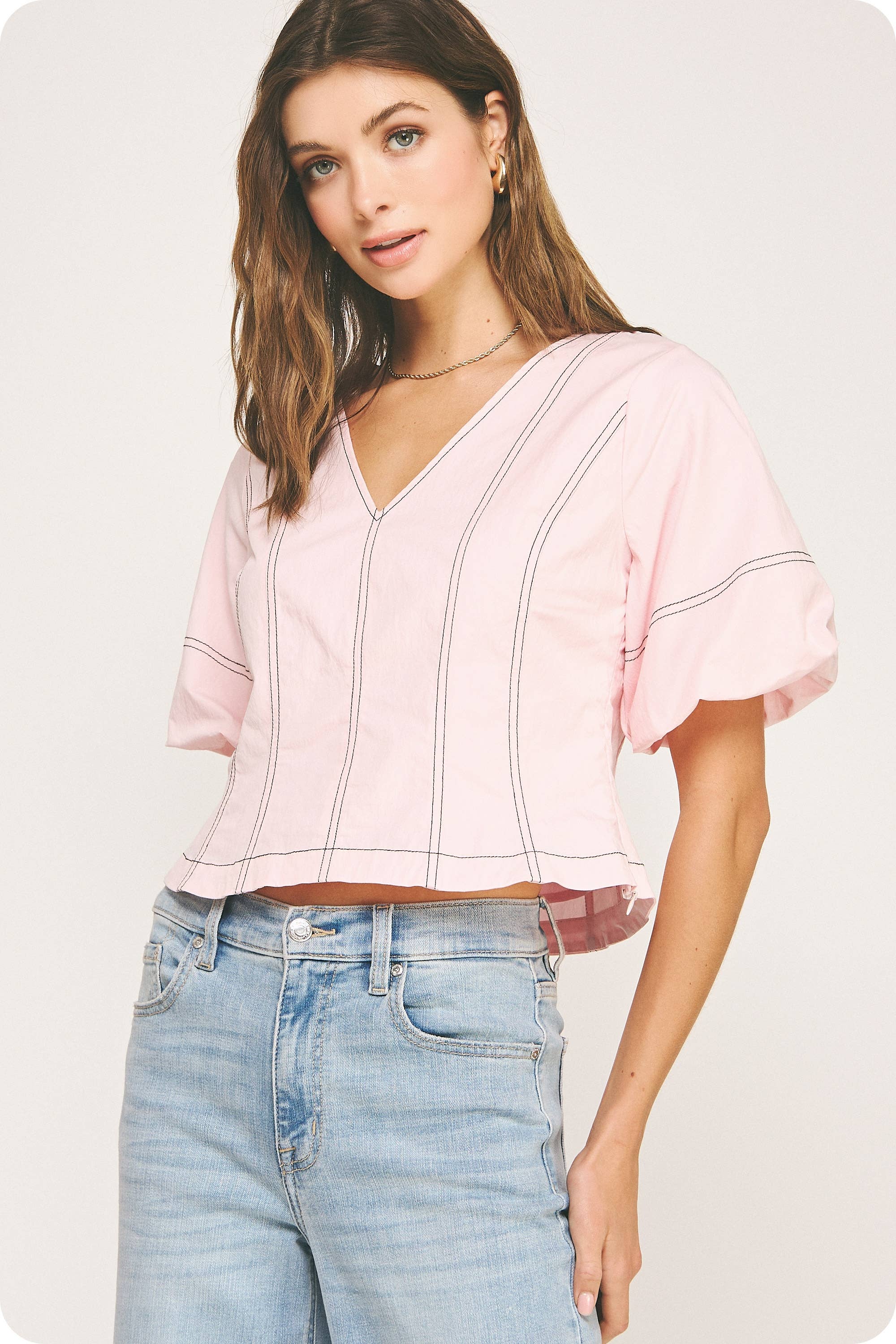 Strut & Bolt - Wholesale Blouse - Women's - Top Stitch Bubble Sleeve Top7