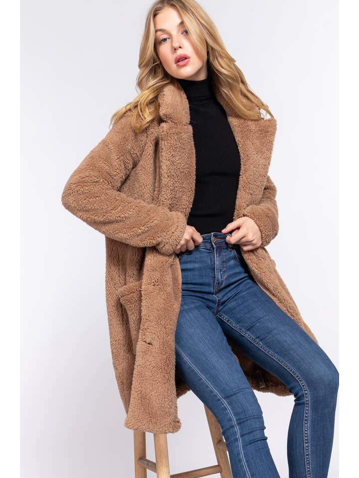 42POPS - Wholesale Fur/Faux Fur Coat - Women's - ",,,.._ SI-25174 Notched Collar Patch Pocket Sherpa Coat