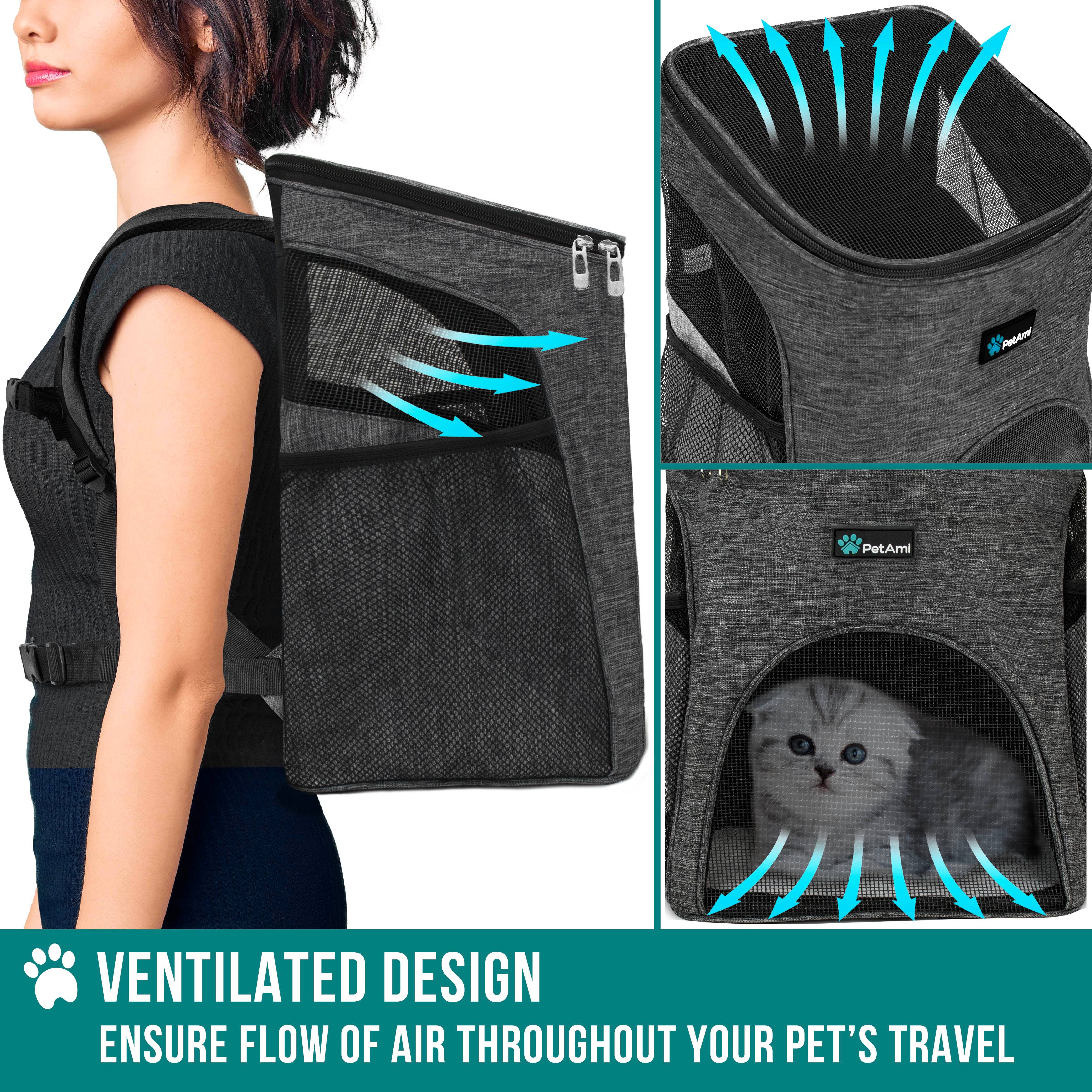 PetAmi - Vente Caisse de transport – chat et chien - Sac à dos pour animal avec entrée unique classique17