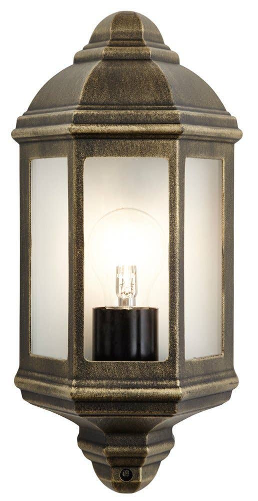 Happy Homewares – wholesale Lantern – Traditional Black/Gold Cast Aluminium Flush Wall Lantern Light Fitting0