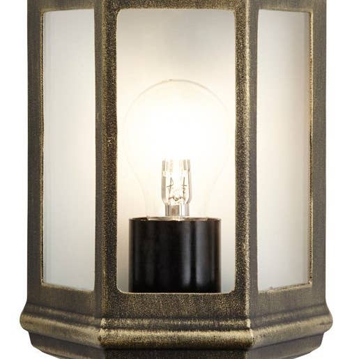 Happy Homewares – wholesale Lantern – Traditional Black/Gold Cast Aluminium Flush Wall Lantern Light Fitting0