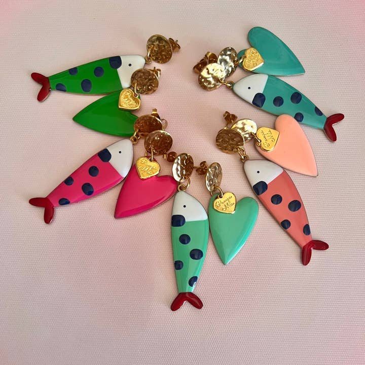 Orecchini Pesce & Cuore per la vendita all'ingrosso da parte di Pampa Mia