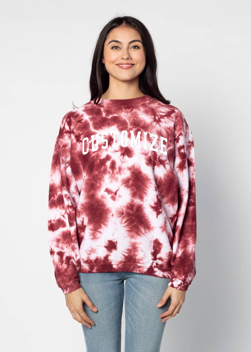 chicka-d – Großhandel Sweatshirt mit Grafikdruck – Damen – Die originale Custom Graphic Corded Crew, Collegiate Arc33