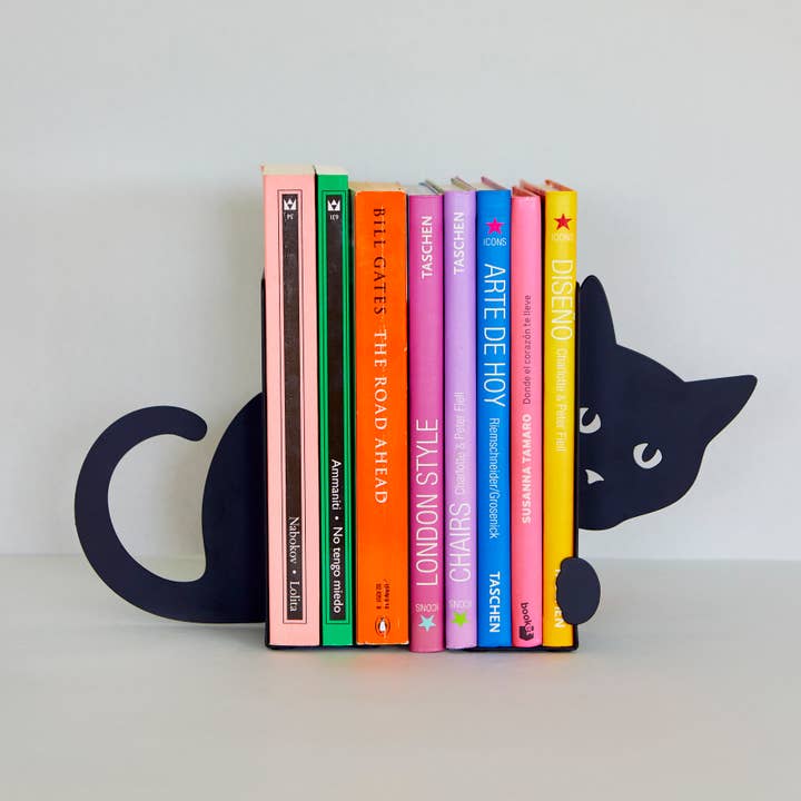 Balvi - Vente Serre-livres - Porte-livres métal noir avec chat caché2