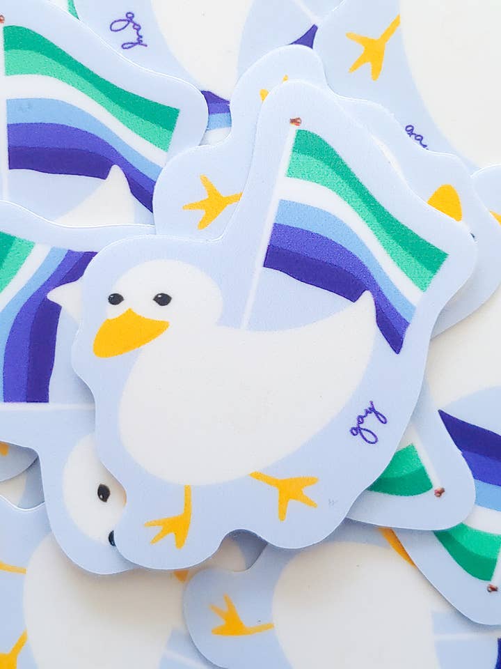 Gus der Ente Pride-Flaggen-Aufkleber - Schwul (mlm) - Wetterfest für den Großhandel von NMC Design Studio
