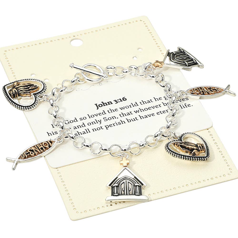 Sensibling Corp. - Wholesale Charm/Dangle Bracelet - JOHN 3:16 Religious Message Church Heart Praying Hand Faith Charm Station Toggle Bracelet1
