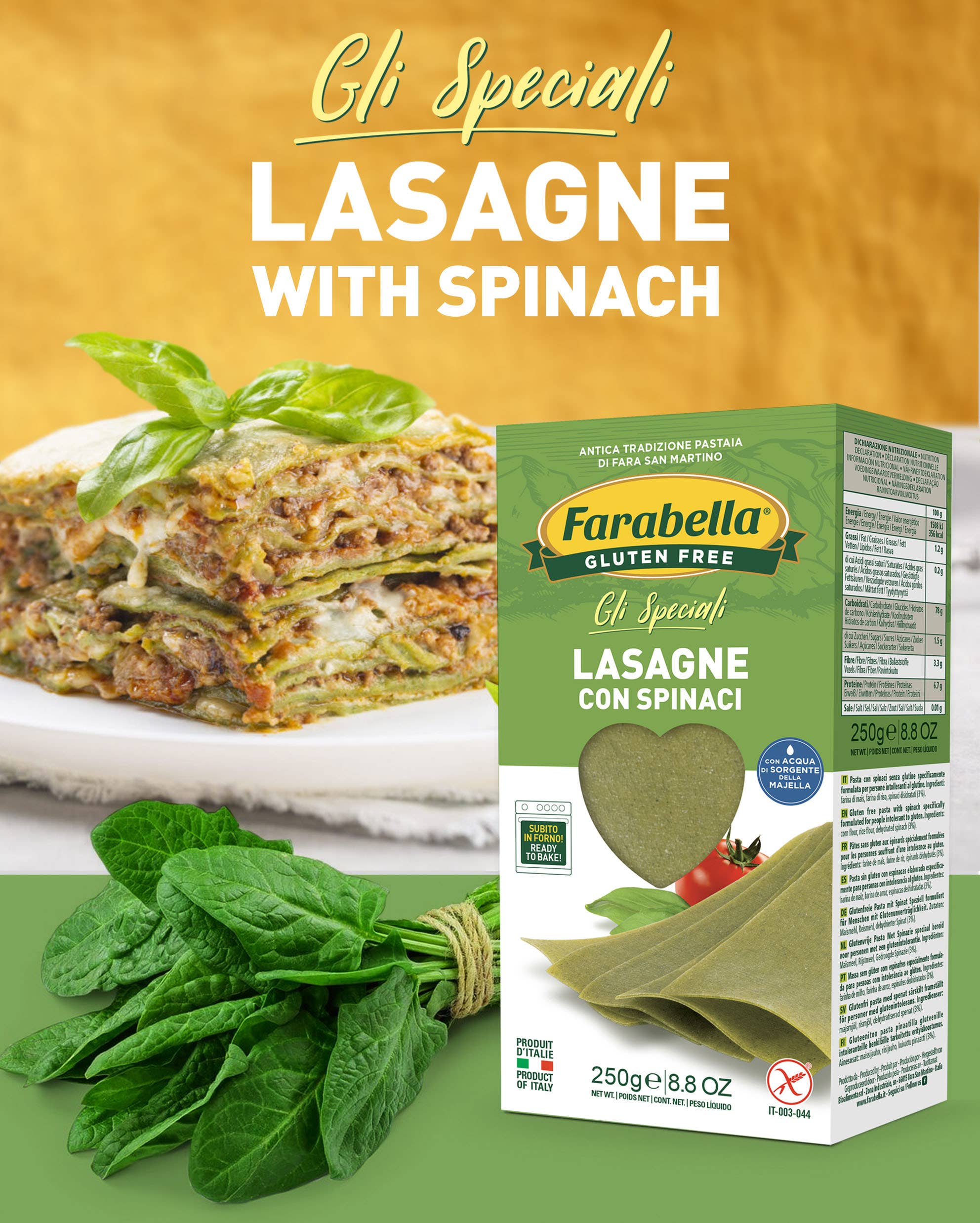 Farabella – Massa por atacado – Lasanha de espinafre sem glúten Farabella 250 g x 61