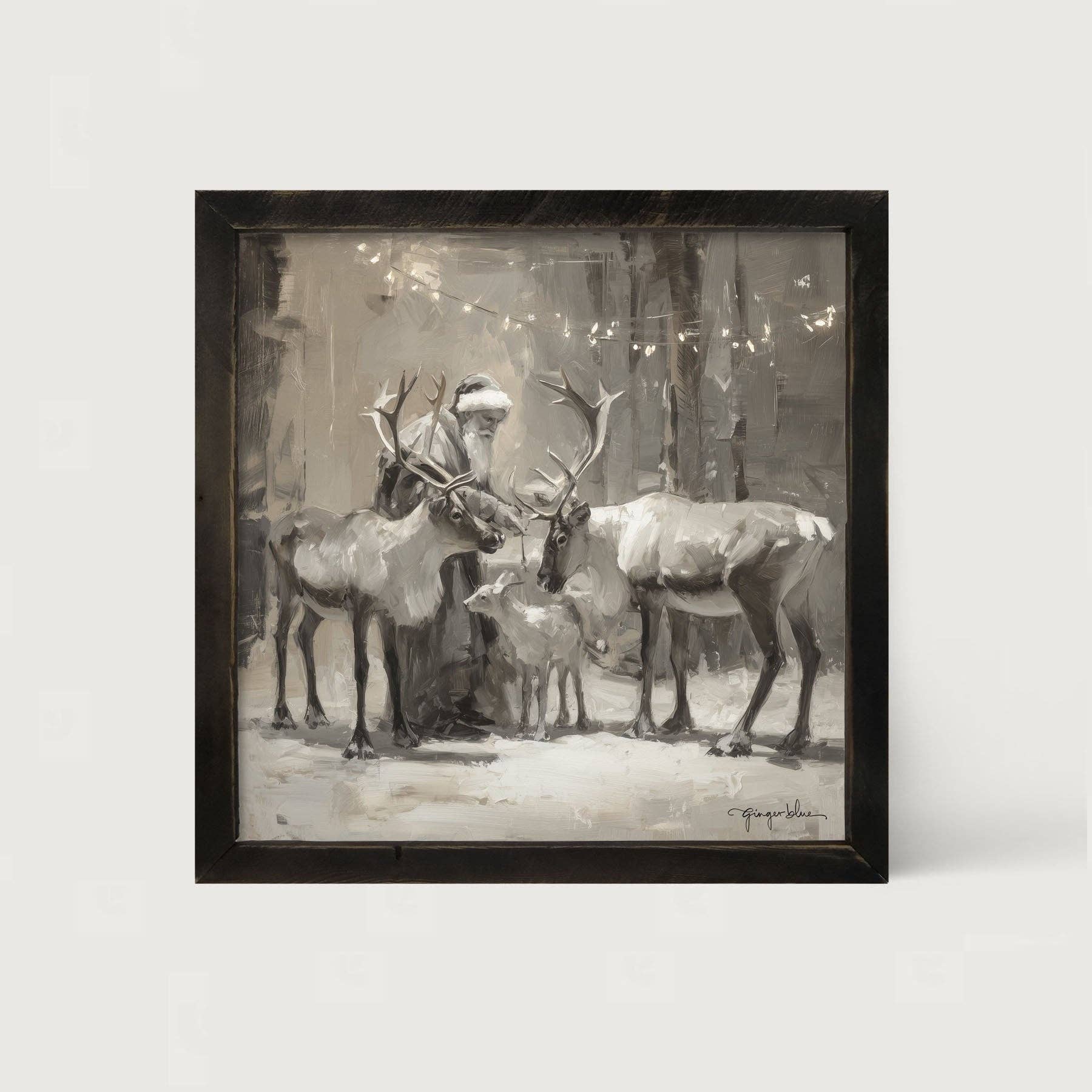 ginger blue - Vente Art mural pour les fêtes - Père Noël et rennes sous les lumières de Noël10