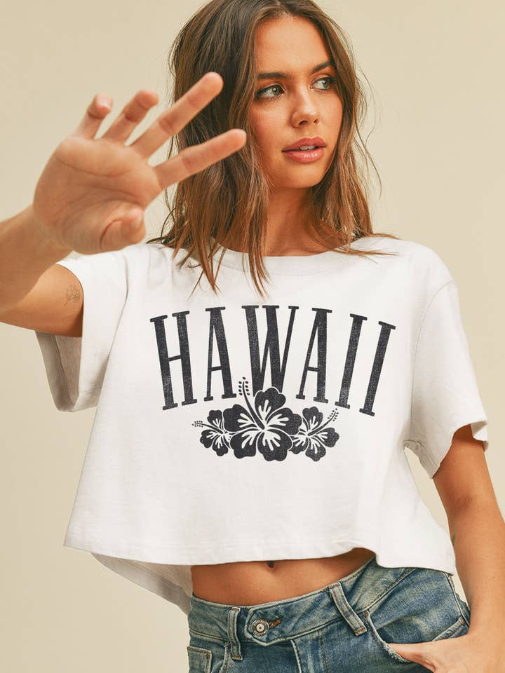 Hawaii Flowers Short Crop Graphic T-Shirt for wholesale by Honestee