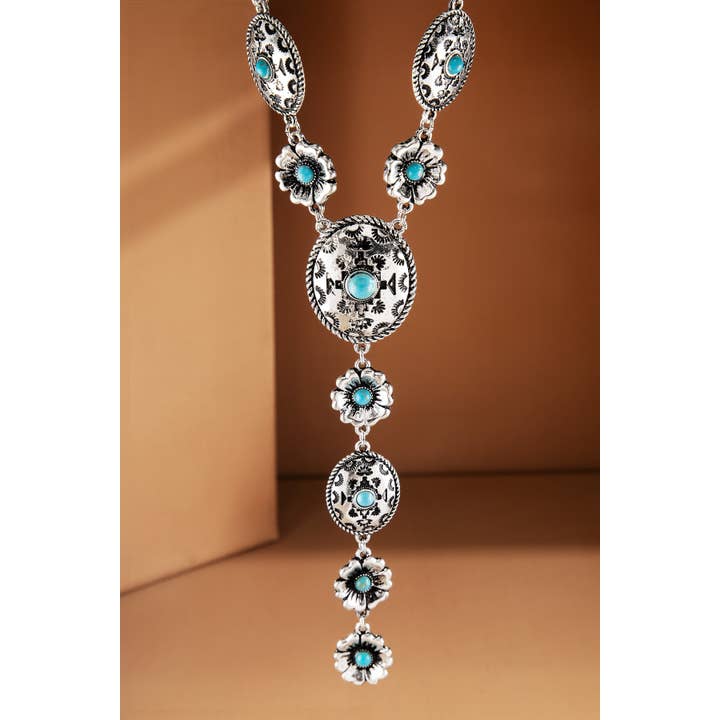TURQUOISE SBTQ Western Semi Stone Aztek TXR Necklace Set for wholesale on Faire
