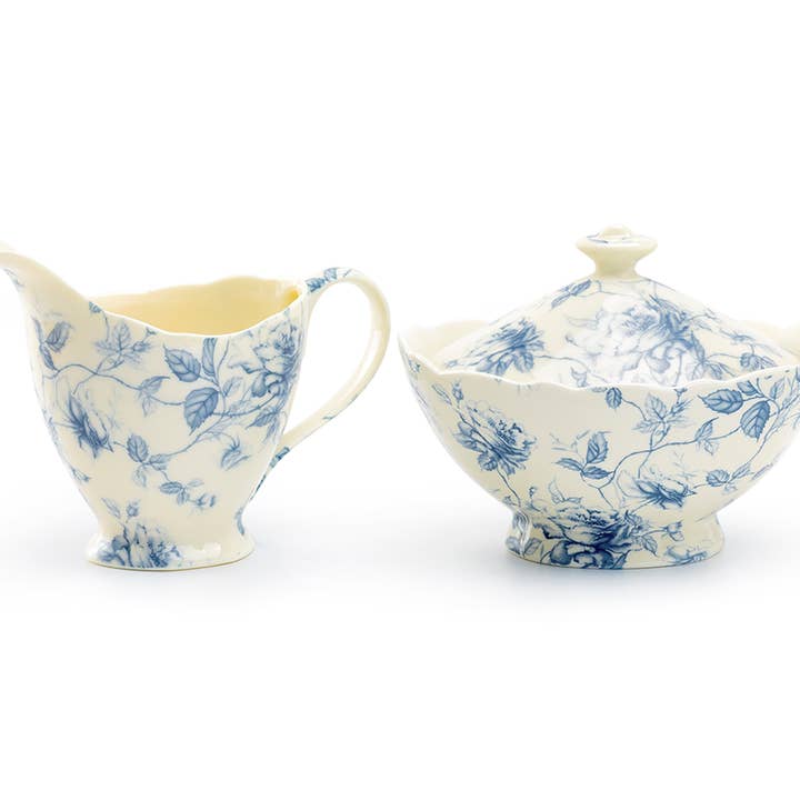Grace Teaware - Wholesale Creamer - Blue Rose Toile Fine Porcelain Sugar and Creamer Set1
