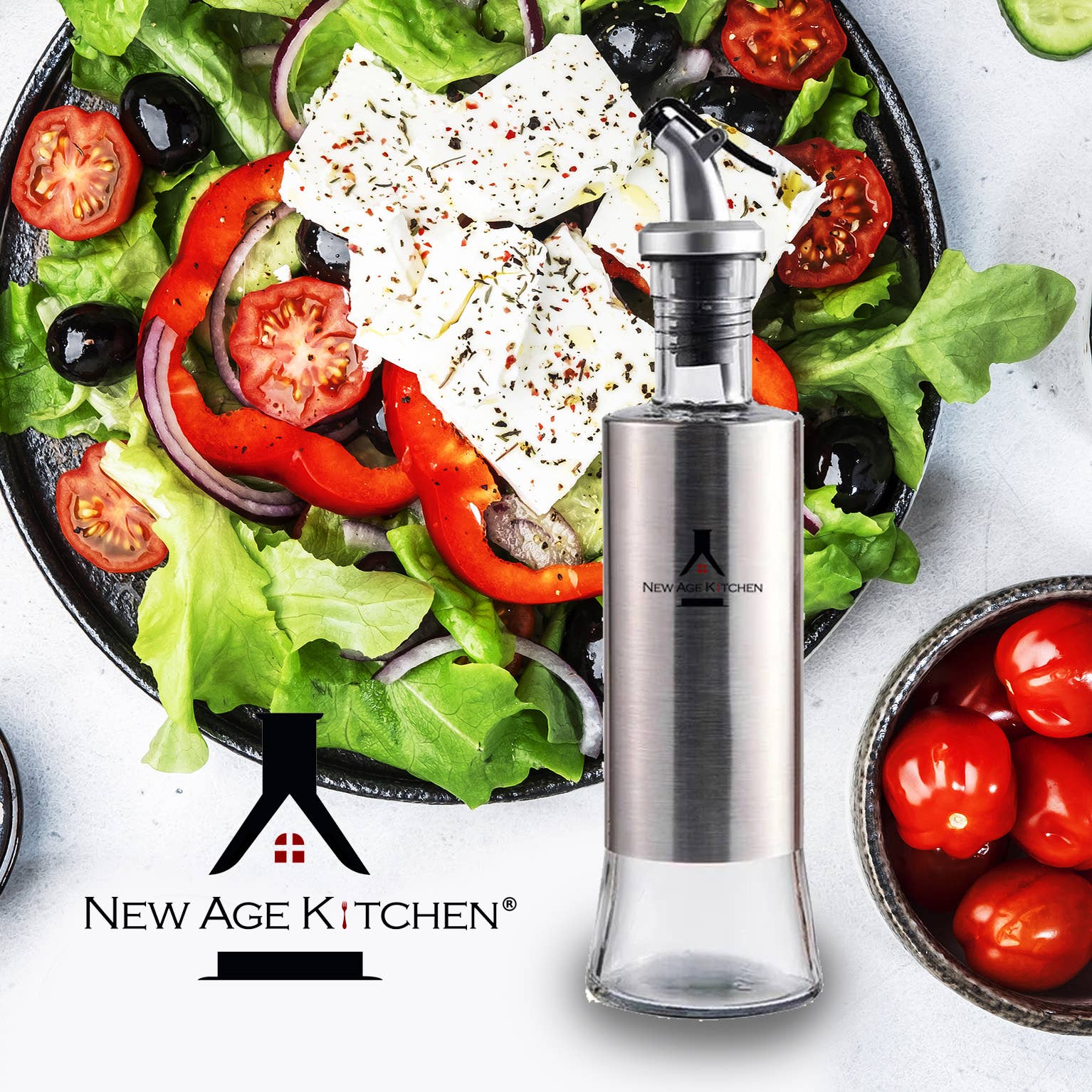 ALETA FARMS - Wholesale Oil/Vinegar Dispenser - Cruet Glass Bottle, Elegant Stainless-Steel Casing, 17oz STL6