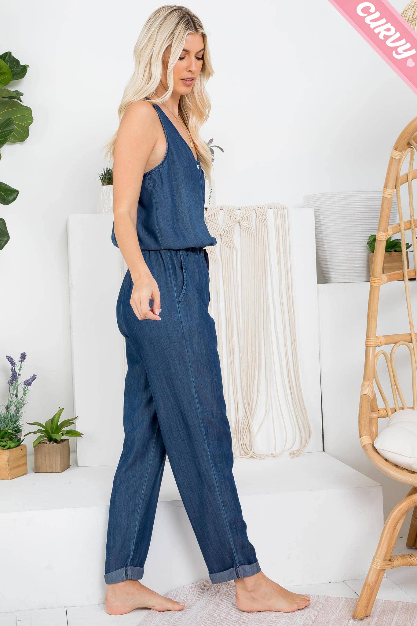 MEZCLILLA MONO DE MEZCLILLA DE UNA PIEZA CON BOTONES EN LA PARTE DELANTERA DE TALLA GRANDE de venta al por mayor en Faire8